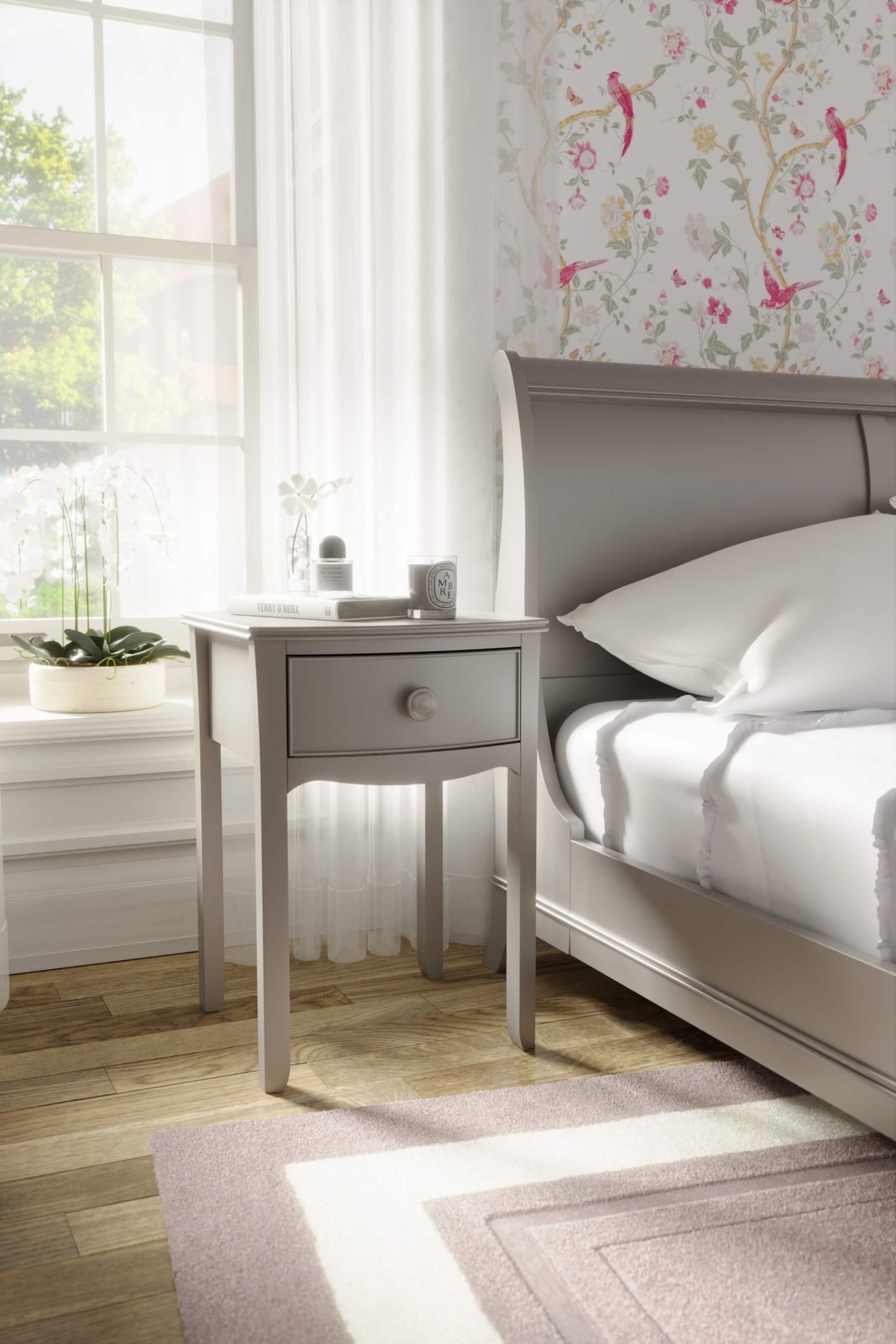 French grey store bedside table